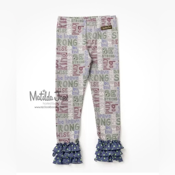 NEW NWT Matilda Jane Girls Gray Wise Words Ruffle Scribble Leggings Pants Size 8 - Picture 1 of 10